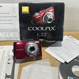 Nikon Coolpix L22 Red Digital Camera For Parts or Repair 12 MP 3.6x Optic W/ Box